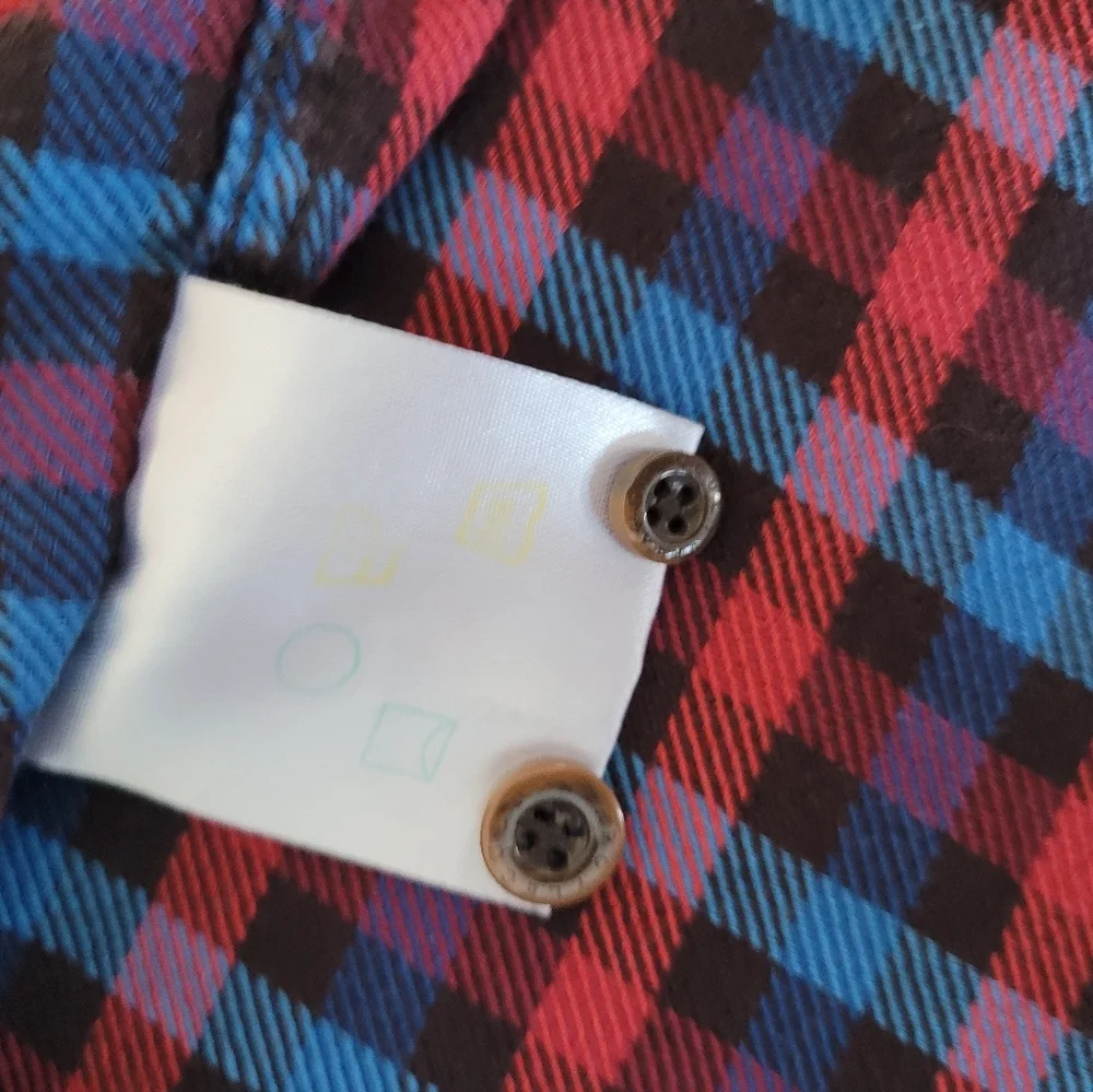 Argyle Culture Men's Red and Blue Checkered Shirt Size L